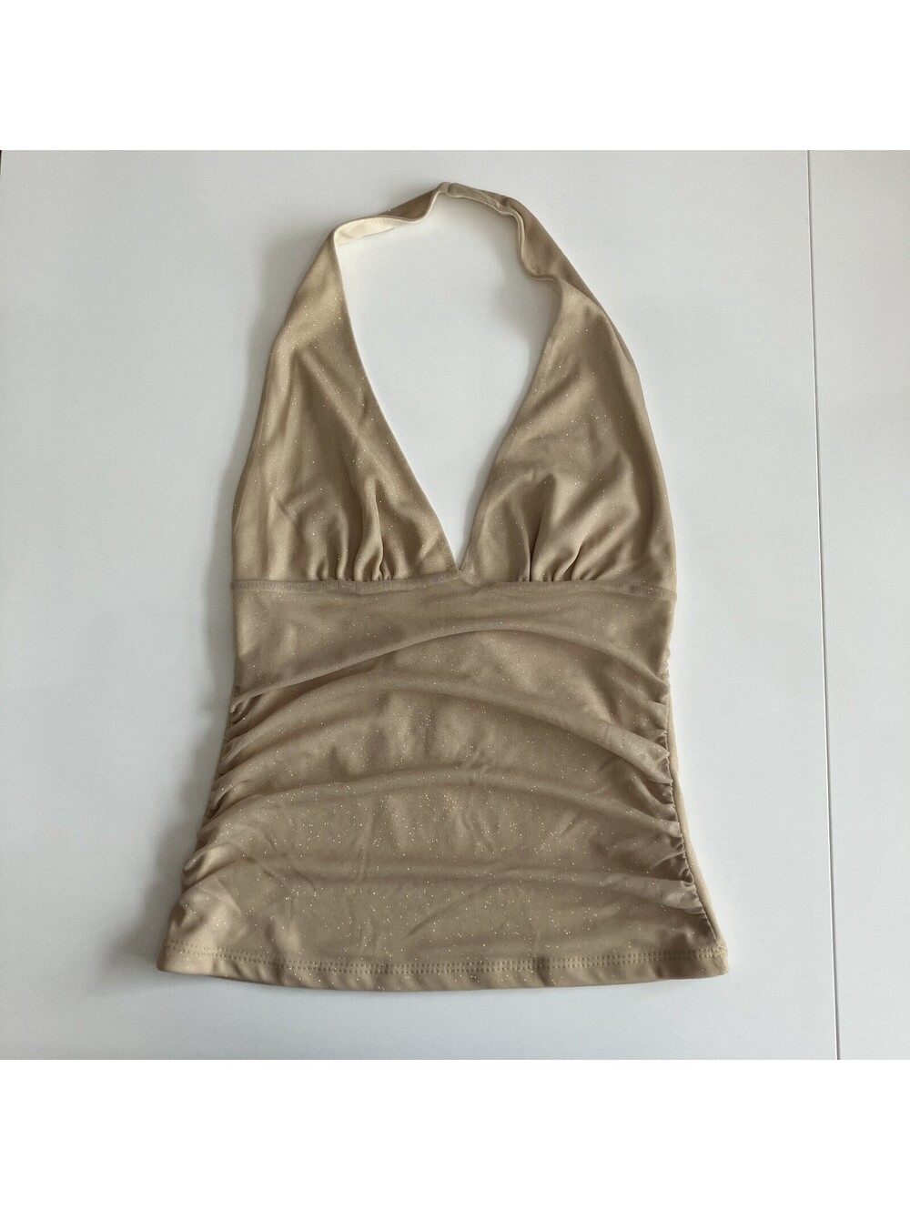 Vintage Y2K Babydoll Halter Gold Sparkle Glam Going Out Top Medium